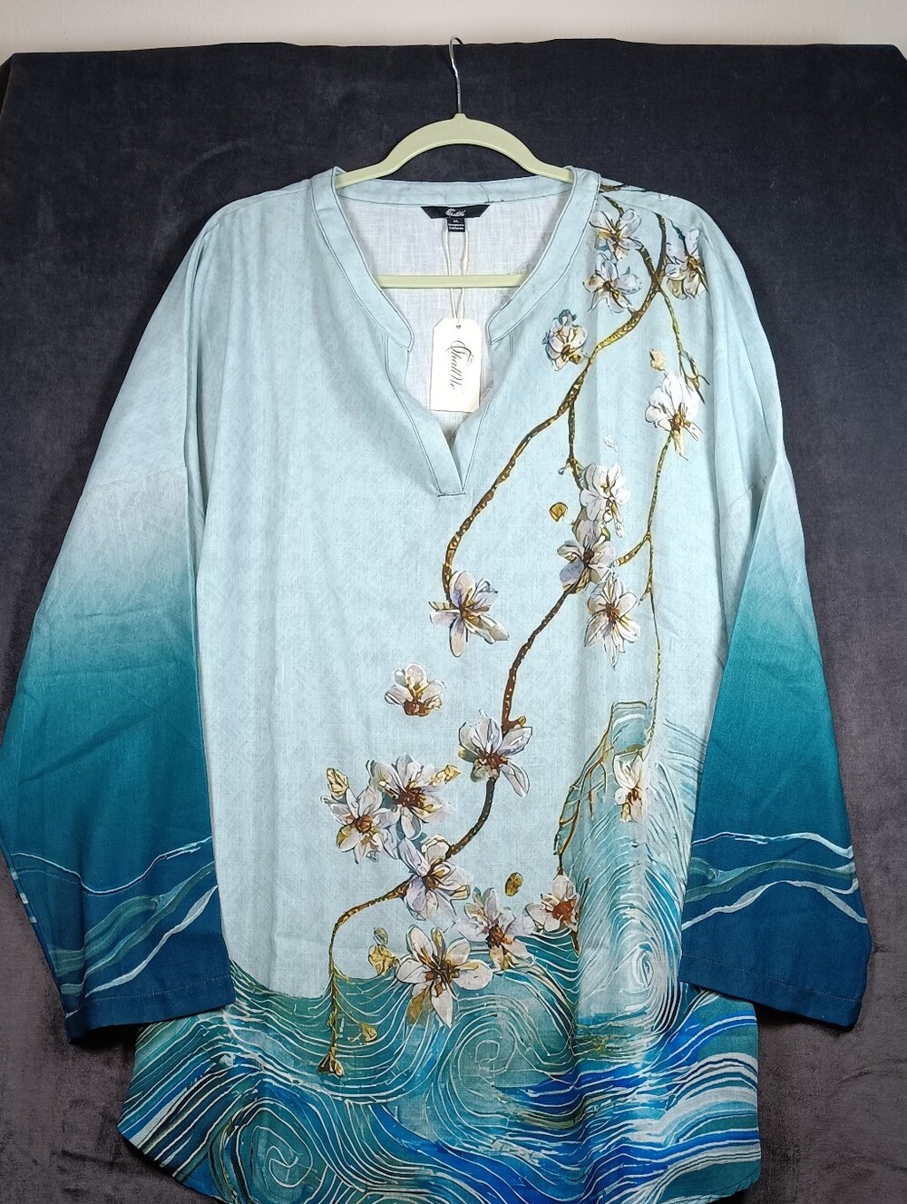 Floral Ombre V-Neck Tunic in Seafoam & Teal